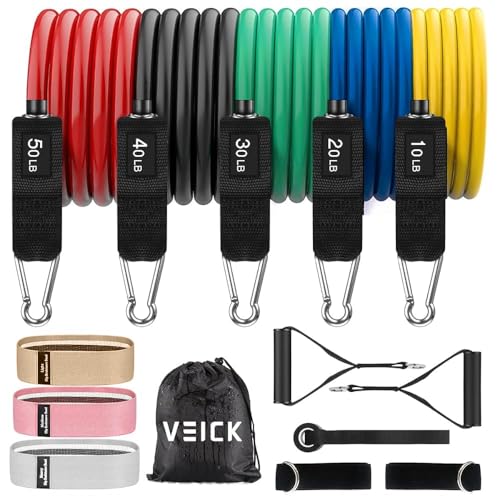 VElCK Resistance Bands Set with Handles for Exercise, Workout and Home Gym - color: Colorful, size: 10-150LBS + 3 Booty Bands