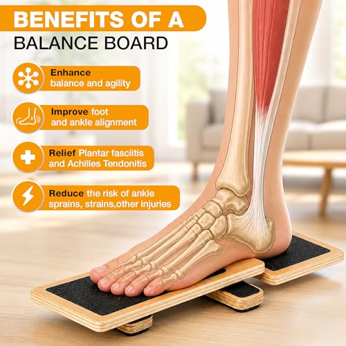 Ankle Balance Board for Stability & Strength – Foot & Ankle Trainer for Plantar Fasciitis Support, Sprained Ankle Recovery, Physical Therapy Equipment Kit with Exercise Book, Grip Sock & Carry Bag
