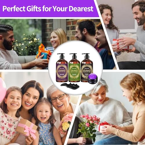 Fathers Day Gift,Gifts for Men,Massage Oil for Massage Therapy,3 Pack Cellulite Massage Oil,Sore Muscle Arnica Oil & Lavender Massage Body Oil with Massage Ball & Thumb Saver Tool,Gifts for Women