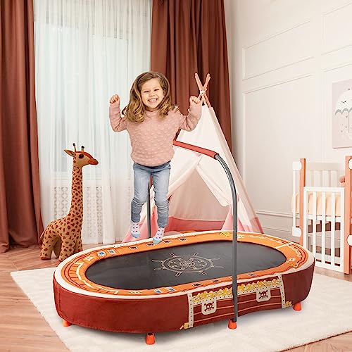 Kids Trampoline with Handle, Mini Rebounder Double Trampoline for 2 Kids w/Safety Pad, Foldable Exercise Trampoline for Toddlers Boys Girls Indoor Outdoor Cardio Max Load 200 lbs