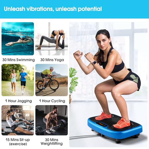 SoftGym Waver Vibration Plate Exercise Machine for Lymphatic Drainage Weight Loss,120 Speed Levels Vibrating Platform with Resistance Bands,Full-Body Workout Equipment for Muscle Activation - style: Slim- Blue