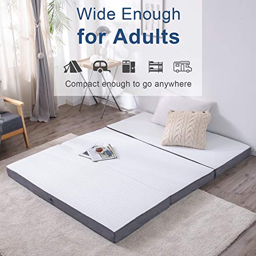 Folding Foam Mattress 4 Inches Foldable Floor Mattresses with Collapsible and Washable Cover, Portbale Travel Mat Tri-fold Guest Mattress Camping Sofa Bed