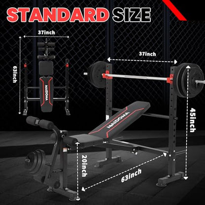 Foldable 1500LBS Capacity 8 IN 1 Weight Bench Set with Leg Extension/Squat Rack/Preacher Curl, Adjustable Bench Press for Home Gym Full Body Workout (US Stock)