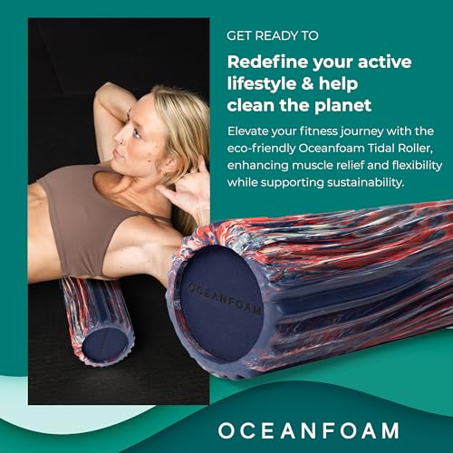 Tidal Roller - Red, Dark Navy & Natural Marbled - Muscle Massage Foam Roller for Back Pain & Stretching - Firm & Ergonomic Wide Wave Textured - Yoga, Athletics, Wellness - Full Size 20" x 5" - color: Red, Dark Navy & Natural Marbled