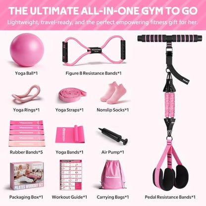 2026 Upgraded Pedal Resistance Bands with Handles, 14-in-1 Multifunction Exercise Bands & Pilates Kit Fitness Equipment Set for Core/ABS, Slimming Training & Physical Therapy