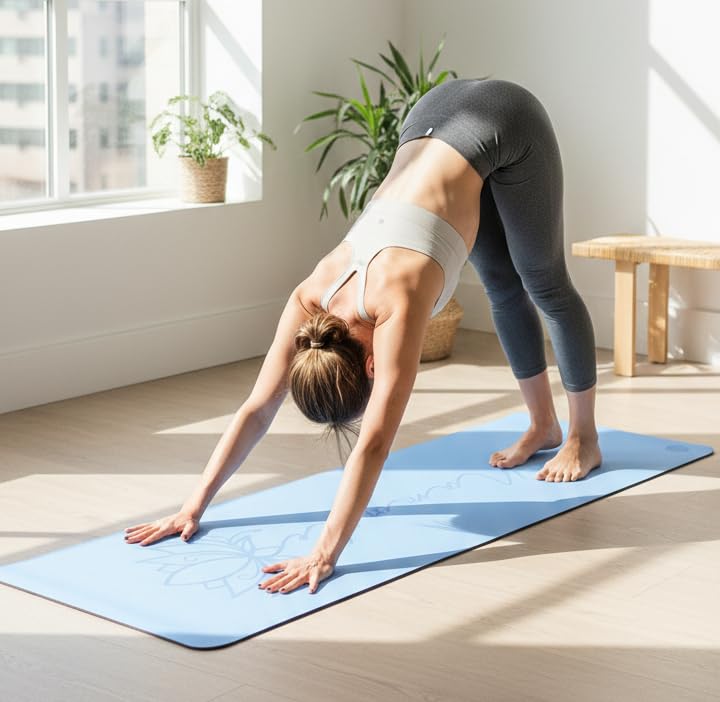 Non Slip TPE Yoga Mat 6mm Thick with Carrying Strap, Lightweight Exercise Mat for Home Workout, Pilates & Fitness, Comfort Cushion Workout Mat