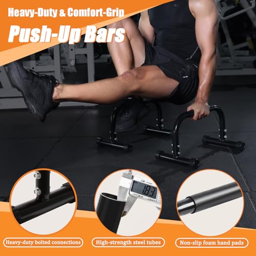 Push Up Bar Strength Training For Handstands,10'' High Steel Parallettes & Dip Bar With Foam Handle & Fitness Wristbands,Heavy-Duty Calisthenics Parallel Bars Calisthenics Equipment,Home Gym Strength Training Workout
