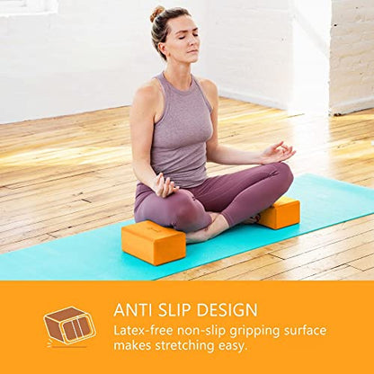 Sol Living Yoga Blocks 2 Pack High Density EVA Foam Yoga Cushion Stretching Pilates Meditation Exercise Equipment Support Deepen Poses Odor Free Non Slip Yoga Accessories - 4" x 6" x 9"- Tango - color: Tango