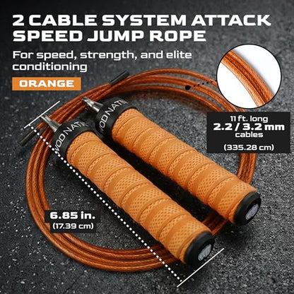 WOD Nation Attack Speed Jump Rope Adjustable Dual-Cable Skipping Rope for Men, Speed & Weighted Options, Fast Fold-Over Adjustment Durable Adult Boxing Rope for Fitness, Cardio Home Gym & Cross Training - color: Orange