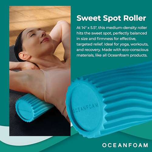 Sweet Spot Medium Exercise Foam Roller 14"x5.5" – Medium Density Travel Foam Roller for Physical Therapy, Deep Tissue Massage, Yoga, Pilates, Classic Exclusive Wave Texture (Miami Blue) - color: Miami Blue