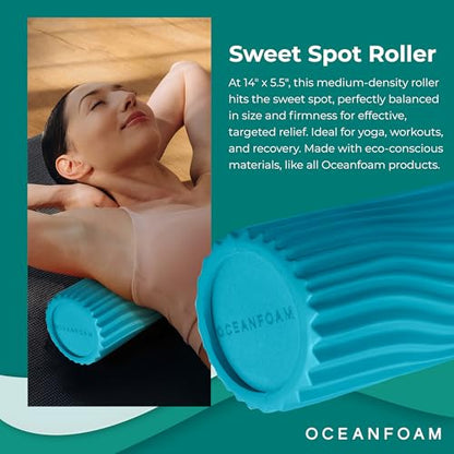 Sweet Spot Medium Exercise Foam Roller 14"x5.5" – Medium Density Travel Foam Roller for Physical Therapy, Deep Tissue Massage, Yoga, Pilates, Classic Exclusive Wave Texture (Miami Blue) - color: Miami Blue