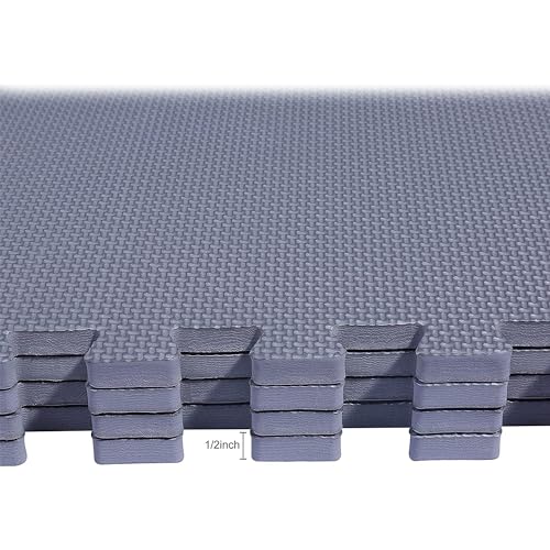BalanceFrom 2-Pack 36-Count 24x24x0.5 Inch EVA Interlocking Foam Exercise Tile Mat, Gray – Non - Slip Puzzle Flooring For Home Gym, Fitness Studio