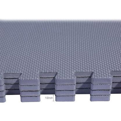 BalanceFrom 2-Pack 36-Count 24x24x0.5 Inch EVA Interlocking Foam Exercise Tile Mat, Gray – Non - Slip Puzzle Flooring For Home Gym, Fitness Studio