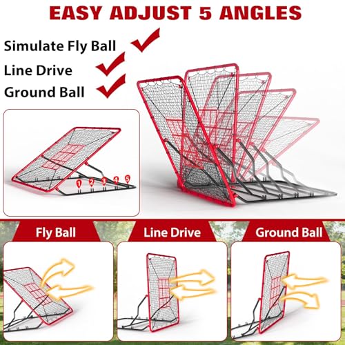Garvee Baseball Rebounder Net 4x4.5Ft, 5 Adjustable Angles Pitching & Batting Trainer, Heavy Duty UV-Resistant Bounce Back Net, Solo Fielding Trainer for Baseball Softball Hitting