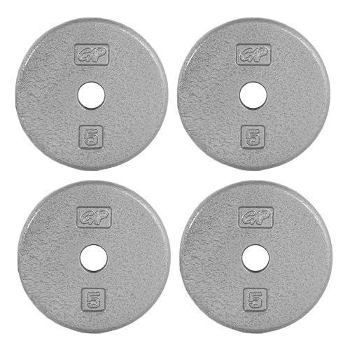 CAP Barbell Standard 1-Inch Cast Iron Weight Plates - Singles & Sets | 1.25-50 lbs | Multiple Options - color: Gray, size: 5 lb - Set of 4