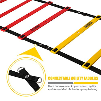 POWER GUIDANCE Agility Ladder (20 Feet) with Cones for Speed Agility Training & Quick Footwork Exercise - Soccer & Football Training Equipment for Adults, Youth & Kids - color: Red