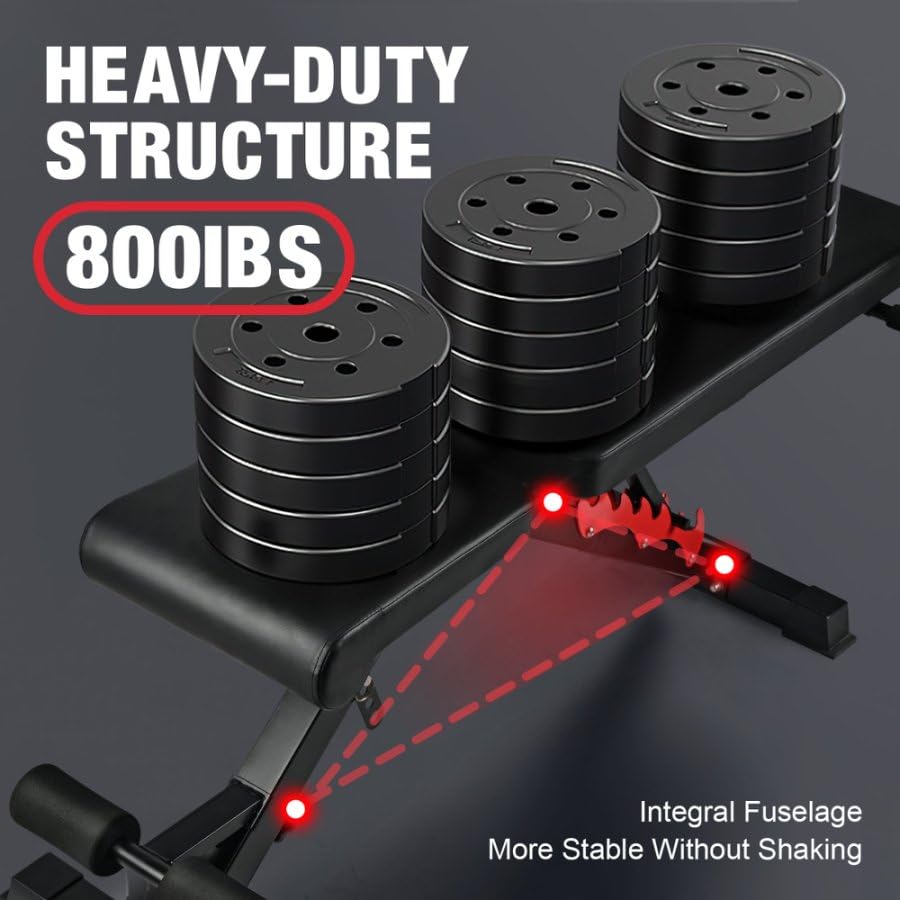 Adjustable Weight Bench for Home Gym Foldable Workout Bench 800lb Capacity Foldable Workout Bench Compact Small Dumbbell Bench Black for Full Body Workout
