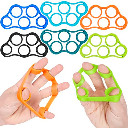 6Pcs Finger Extension Bands - Finger Stretcher Exerciser Silicone Grip Strengthener, 3 Resistance Levels, Ergonomic Hand Exerciser with Shape-Retention, Tear-Resistant Comfort Grip for Hand Recovery