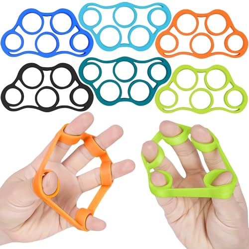 6Pcs Finger Extension Bands - Finger Stretcher Exerciser Silicone Grip Strengthener, 3 Resistance Levels, Ergonomic Hand Exerciser with Shape-Retention, Tear-Resistant Comfort Grip for Hand Recovery