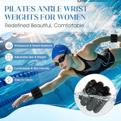 Ankle and Wrist Weights for Women & Men, Adjustable Leg & Arm Weights Set of 2 (1Lbs Each), Weighted Bangles Fits for Yoga, Pilates, Home Gym, Strength Training - color: Black