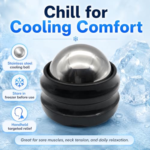 Flyfan Cold Massage Roller Ball, Small Gift for Teens, Men, Women, Boyfriend, Husband, Fitness Lovers, Stocking Stuffers,Handheld Muscle Roller Ball for Neck, Shoulders, Back, Calves & Feet - color: Black