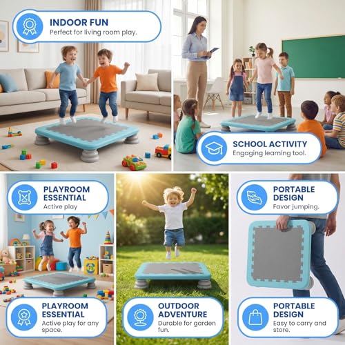 Mini Trampoline for Kids, 25 Inch Sensory Bounce Board for Balance & Coordination, Non-Slip Rebounder Board for Kids Ages 3+, Indoor Mini Trampoline with Stable Base
