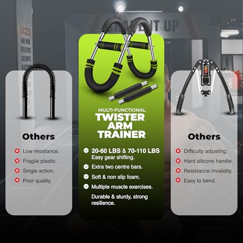 Twister Arm Trainer, Adjustable 12 Resistance Levels, 20-110 Lbs with 4-Springs, Twister Arm Workout Bar for Upper Body Exerciser and Chest Workout Equipment, Portable Home Gym Chest Trainer