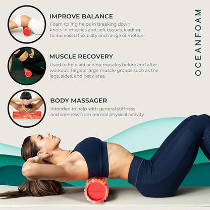 Tidal Roller - Red, Gold & Natural Marbled - Muscle Massage Foam Roller for Back Pain & Stretching - Firm and Ergonomic Wide Wave Textured - Yoga, Athletics, & Wellness - Full Size, 20" x 5" - color: Red, Gold & Natural Marbled