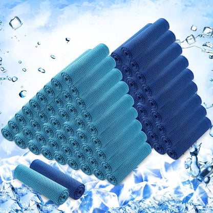100 Pack Cooling Towels, 40"x12" Cooling Towels for Neck and Face Breathable Soft Chilly Sweat Rag Microfiber Sport Rags for Gym Yoga Golf Running - color: Dark Blue and Light Blue