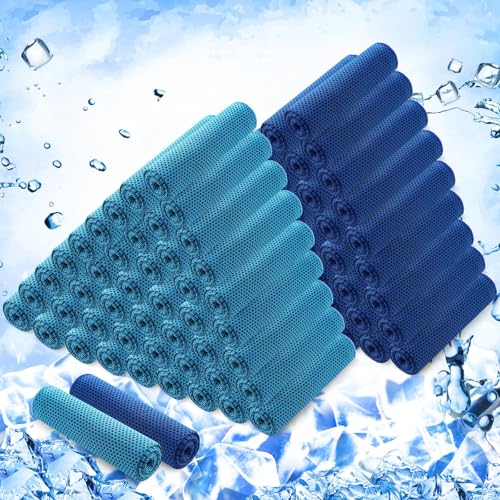 100 Pack Cooling Towels, 40"x12" Cooling Towels for Neck and Face Breathable Soft Chilly Sweat Rag Microfiber Sport Rags for Gym Yoga Golf Running - color: Dark Blue and Light Blue