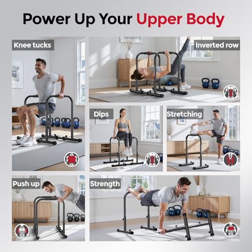 Sportsroyals Adjustable Dip Bar Station, Heavy Duty Parallette & Parallel Bars, 400LBS Stable Dip Stands for Home Gym, Calisthenics & Upper Body Workout Equipment