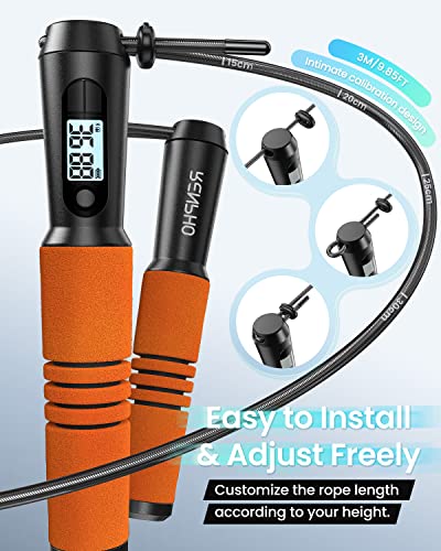 RENPHO Smart Jump Rope with Counter, App Data Tracking, LCD Display - color: Orange