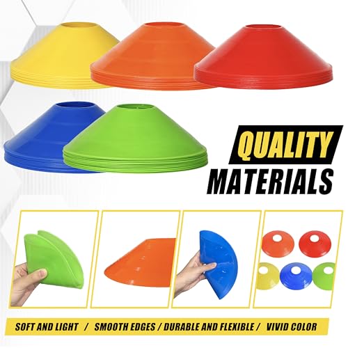 25/50 Pack Disc Cones for Sports, Agility Training Cone for Soccer, Football, Basketball, Coaching, Practice Equipment with Carry Bag and Holder, 5 Color