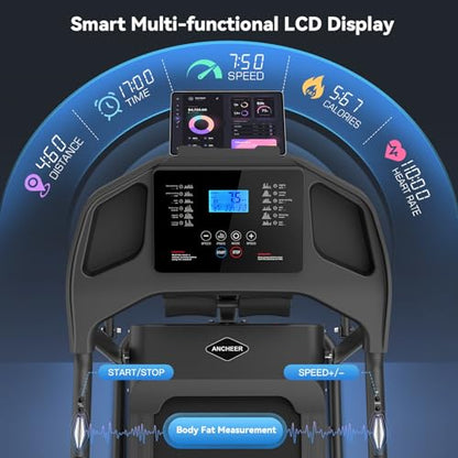 Foldable Treadmill with Sit Up Bench, 2025 Upgrade 3.5HP Portable Treadmills for Home with Incline 350 lbs Capacity, Smart LCD Display Body Fat& Heart Rate, Multifunction Exercise Equipment