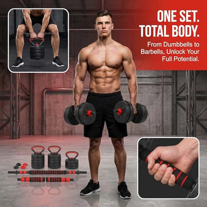Adjustable Dumbbells Set of 2,Free Weight Set with Connector,Used as Barbell, Kettlebells, Push up Stand, Weight Plate, Fitness Exercises for Home Gym Suitable Men/Women - color: Red90lbs(45lbs*2)