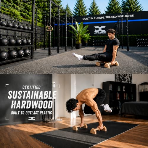 DC ATHLETICS® Wooden Parallettes for Calisthenics – Wrist-Friendly Handstand Bars, Select Beech Wood & Zero-Wobble Stability with Anti-Slip Pads – Push-Up Handles for Planche, L-Sits & Floor Workouts