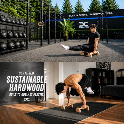 DC ATHLETICS® Wooden Parallettes for Calisthenics – Wrist-Friendly Handstand Bars, Select Beech Wood & Zero-Wobble Stability with Anti-Slip Pads – Push-Up Handles for Planche, L-Sits & Floor Workouts