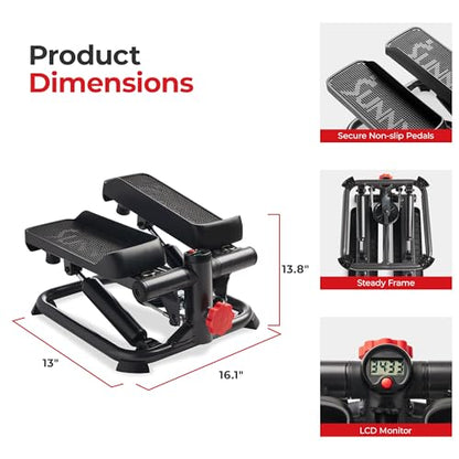 Sunny Health & Fitness Mini Stepper w/LCD Monitor & Adjustable Step Height - color: Black