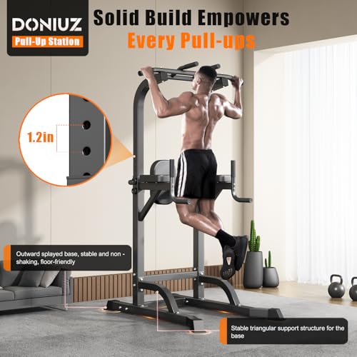 Power Tower Pull Up Bar and Dip Station, Multi-Function Home Gym, Strength Training Fitness Equipment, Height Adjustable - color: Black-02