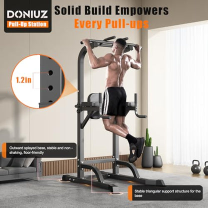 Power Tower Pull Up Bar and Dip Station, Multi-Function Home Gym, Strength Training Fitness Equipment, Height Adjustable - color: Black-02