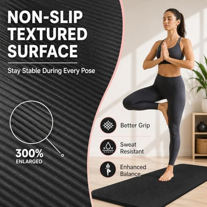 Non Slip Yoga Mat, Extra Thick TPE Exercise Mats for Home Workout with Carrying Strap, Durable Anti-Tear Fitness Mat for Pilates Stretching Gym - color: Red