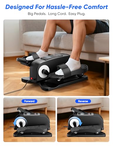 Under Desk Elliptical Machine for Senior, Quiet Motorized Leg Exerciser with Smart Remote, Pedal Exerciser with Adjustable Speeds for Auto/Manual Modes, LCD Monitor, Easy to Use for Home Office