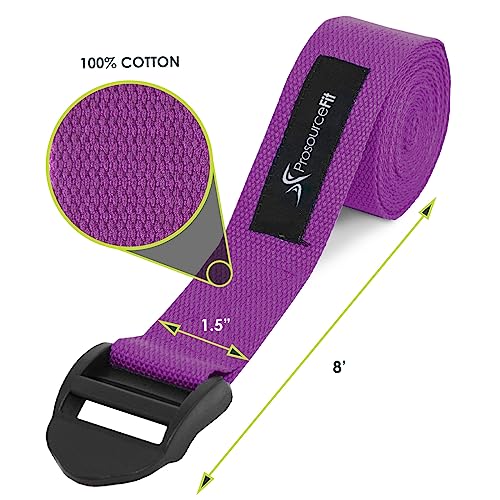 ProsourceFit Durable Cotton Cinch Buckle Yoga Strap for Stretching, Flexibility & Physical Therapy - color: Purple
