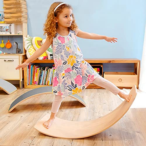 27.5-Inch Wooden Wobble Balance Board - Kid-Friendly Yoga and Body Training Toy