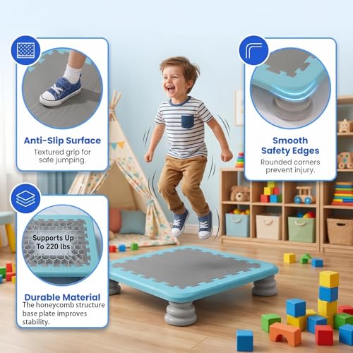 Mini Trampoline for Kids, 25 Inch Sensory Bounce Board for Balance & Coordination, Non-Slip Rebounder Board for Kids Ages 3+, Indoor Mini Trampoline with Stable Base