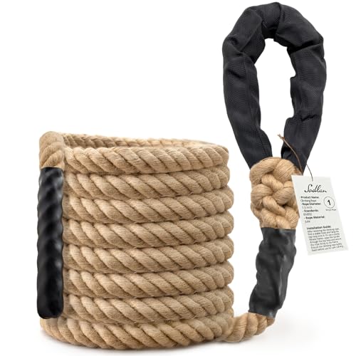 Climbing Rope Gym Workout - 10FT 15FT 20FT 25FT 30FT 35FT Heavy Duty Jute Thick Ropes for Adults Strength Training Outdoor Tree Swing Indoor Home Fitness Exercise - 1.5 Inch