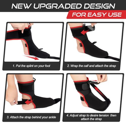 Plantar Fasciitis Night Splint Sock: Soft Plantar Fasciitis Brace with Arch Support for Sleeping Achilles Tendonitis Foot Drop Heel Pain - Plantar Fasciitis Relief for Women and Men Black-Red (Medium)