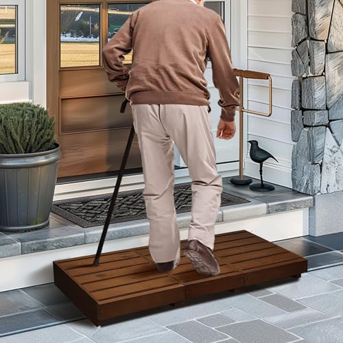 Outdoor Steps 3.5'' Height, Wooden Step Platform 35” Length, Step Stool with Non Slip Pads, Step for Outside, Wooden Platform for Bathroom, Kitchen, Bed(Dark Brown) - color: Dark Brown