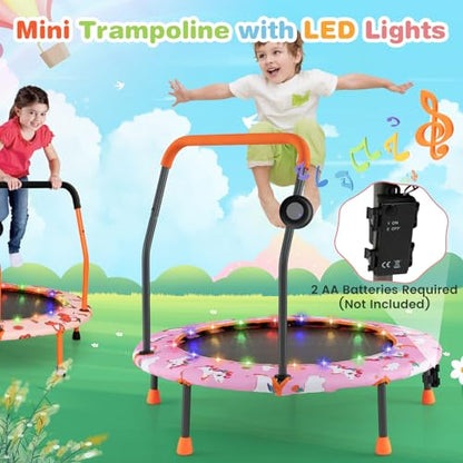 GYMAX Trampoline for Kids, 36” Toddler Mini Rebounder with Lights & Music, Removable Blue Tooth Speaker, Handle & Safety Pad, ASTM Approved Indoor Outdoor Small Kids Trampoline
