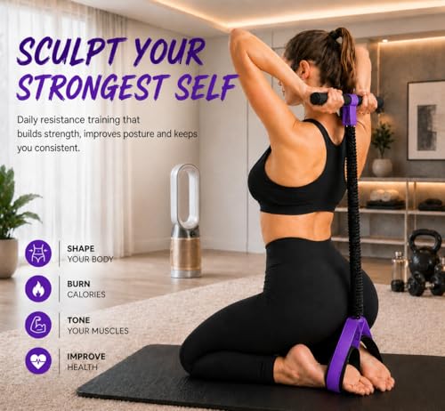 Pedal Resistance Band with Handles – Foot Pedal Resistance Band for Sit Up, Full Body Home Workout, Stretching, Core, Arms and Legs – 55LB Exercise Band for Women and Men